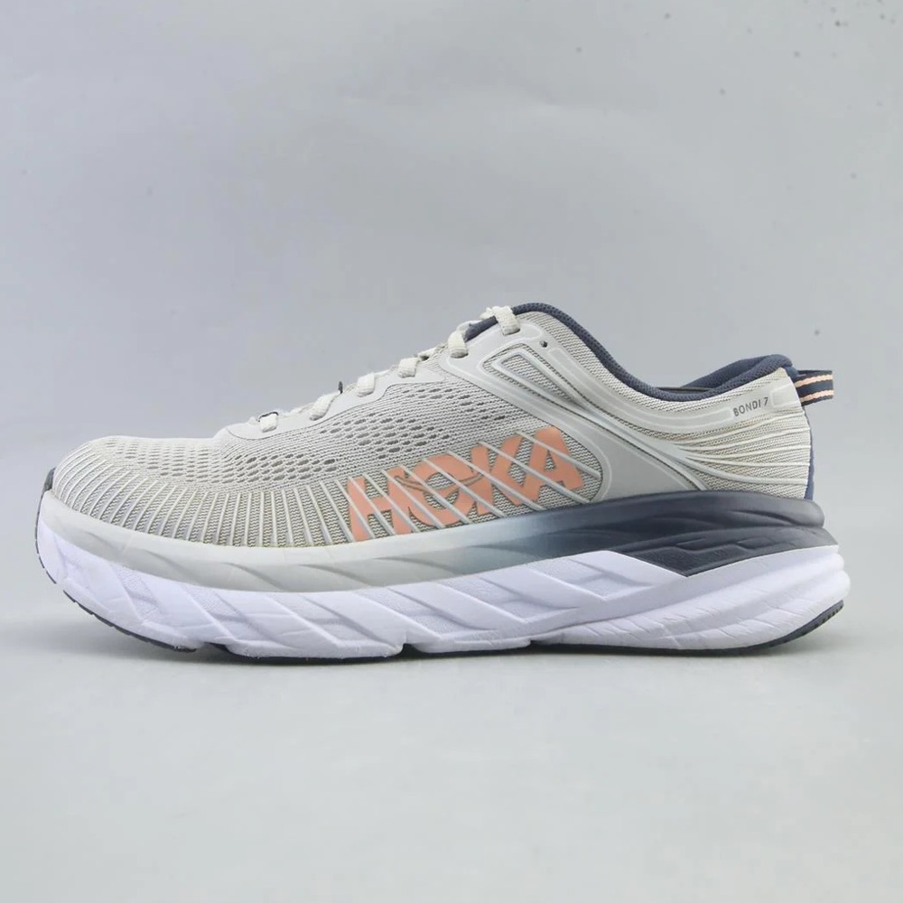 Hoka One One Women’s Bondi 7 Wide Running Shoe in Lunar Rock/Black Iris Mesh - Picture 11 of 13